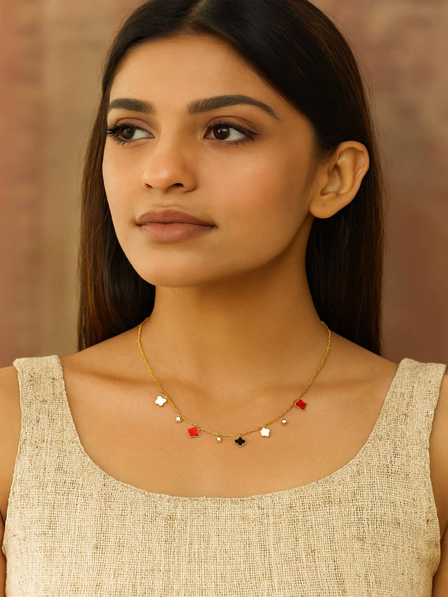 Jewelz Gold Plated Multicolor Charm Necklace For Women