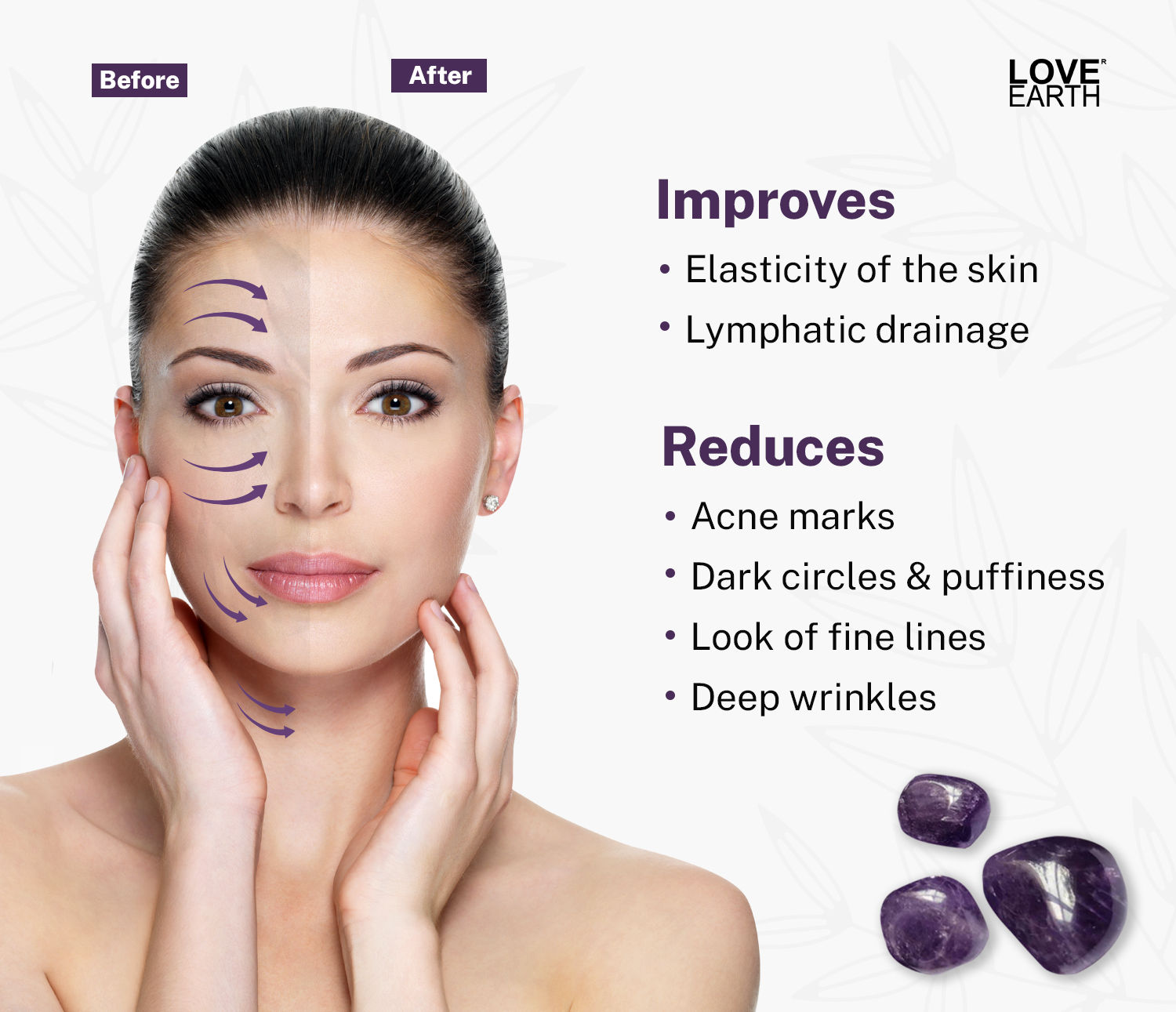 Love Earth Amethyst Face Roller with Amethyst Gemstone for AntiAgeing