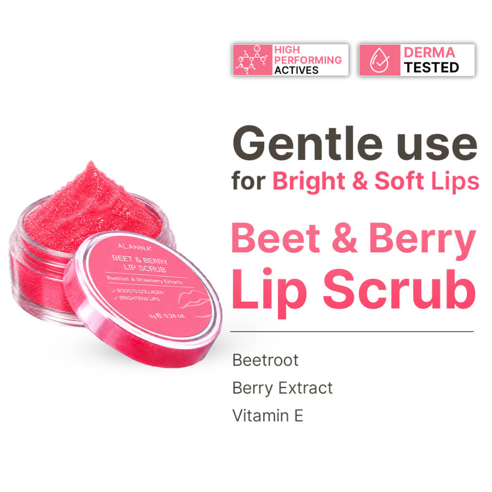 ALANNA Beet & Berry Lip Scrub, Gentle Beetroot Exfoliation for Soft, Glossy Lips, For Women & Men