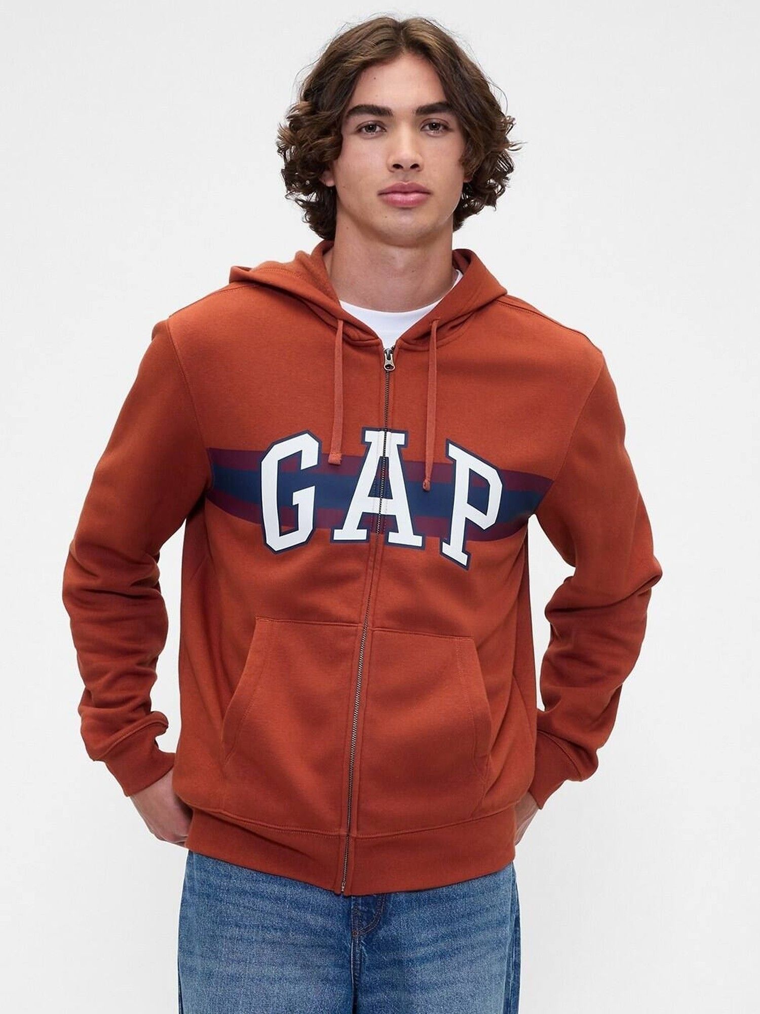 Buy GAP Men's Rust Graphic Relaxed Fit Zip-Front Hoodie Online
