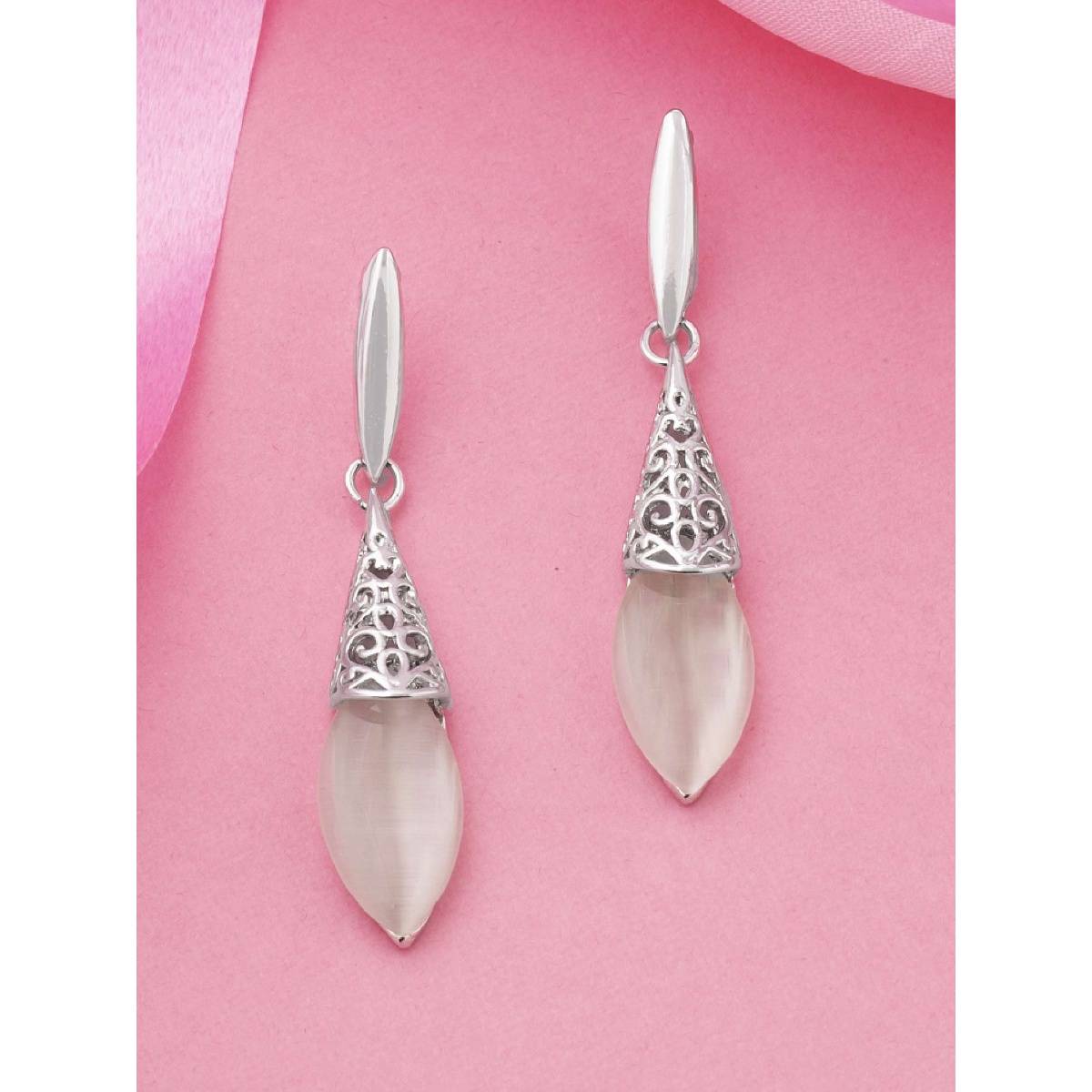 Estele Rhodium Plated Alluring Drop Earrings for Women