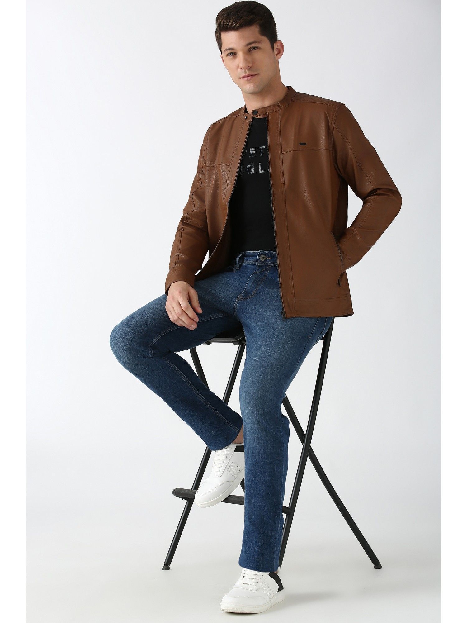 Buy Peter England Men Brown Textured Casual Jacket Online