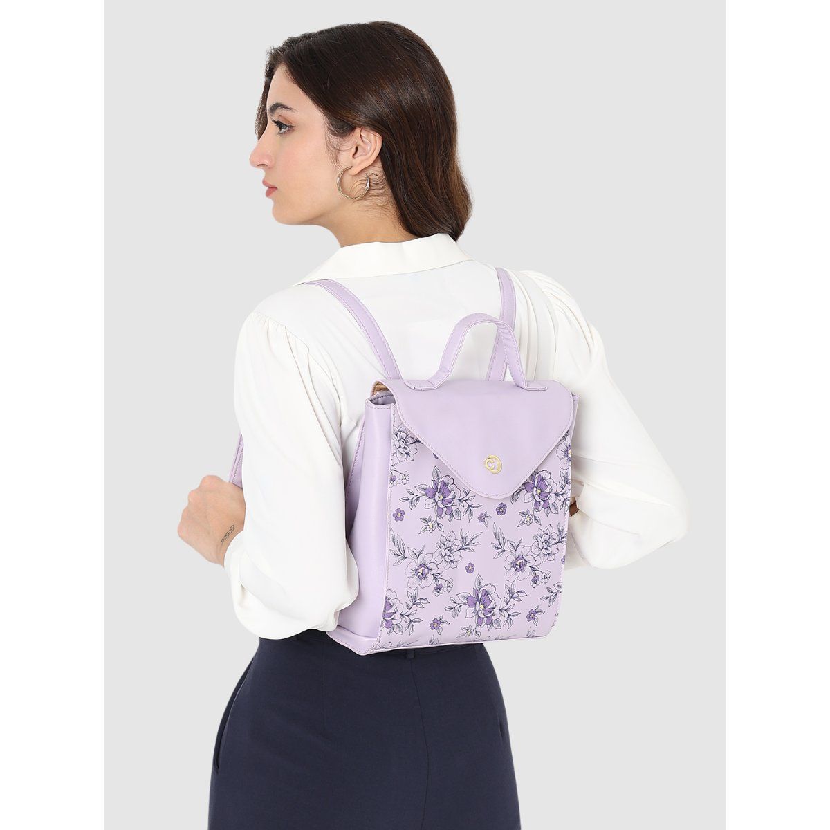 Buy Caprese Womens Snow Medium Lavender Printed Backpack Online