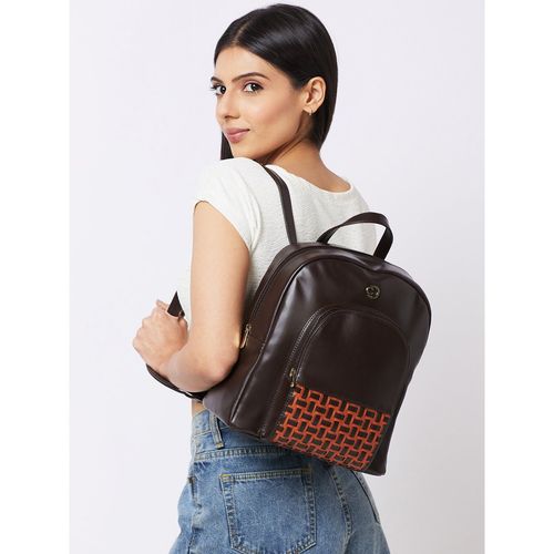 Buy Caprese Womens Zeta Large Chocolate Brown Quilted Backpack Online - Main Image