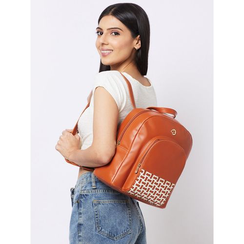 Caprese Womens Zeta Large Tan Quilted Backpack