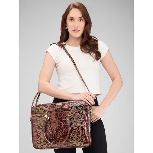 Buy Caprese Womens Miranda Large Burgundy Croco Laptop Bag Online