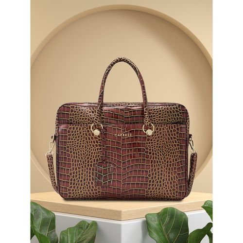 Caprese Womens Miranda Large Burgundy Croco Laptop Bag