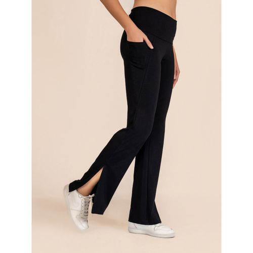 Buy Nite Flite Women's Side Slit Yoga Pants- Midnight Black Online