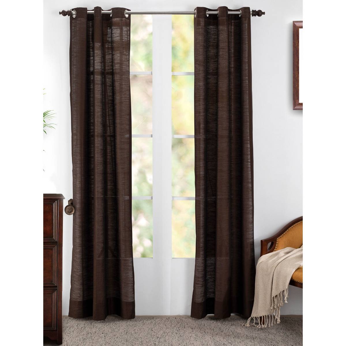 Maspar Silky Sillion Viscose Solid Nurture Brown Door Curtain Set of 2