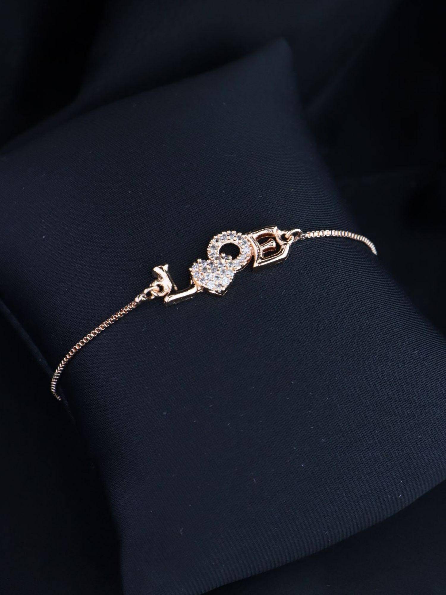 I Jewels Stylish Rose Gold Plated Cubic Zirconia American Diamond Adjustable Bracelet