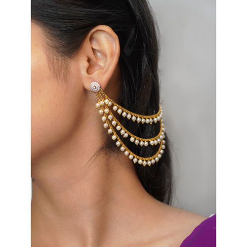 Niscka Fancy Gold-Plated Triple Layered Earrings Chain