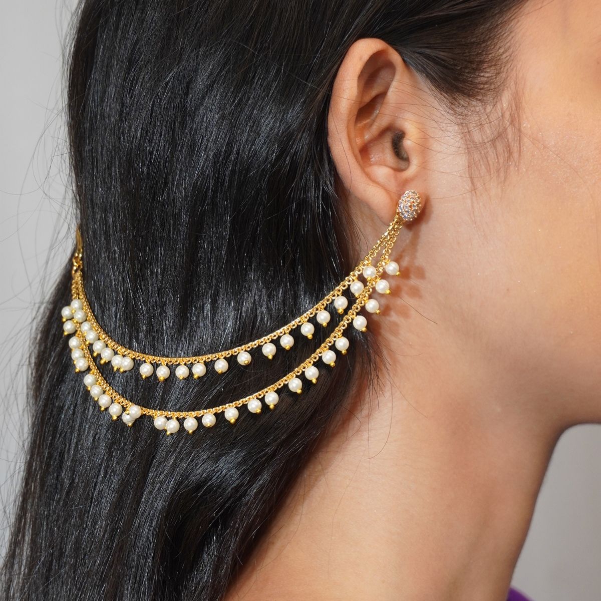 Original Kempu Jewellery Silver with Gold Polish Ear Chain Mattal South  India Shop online