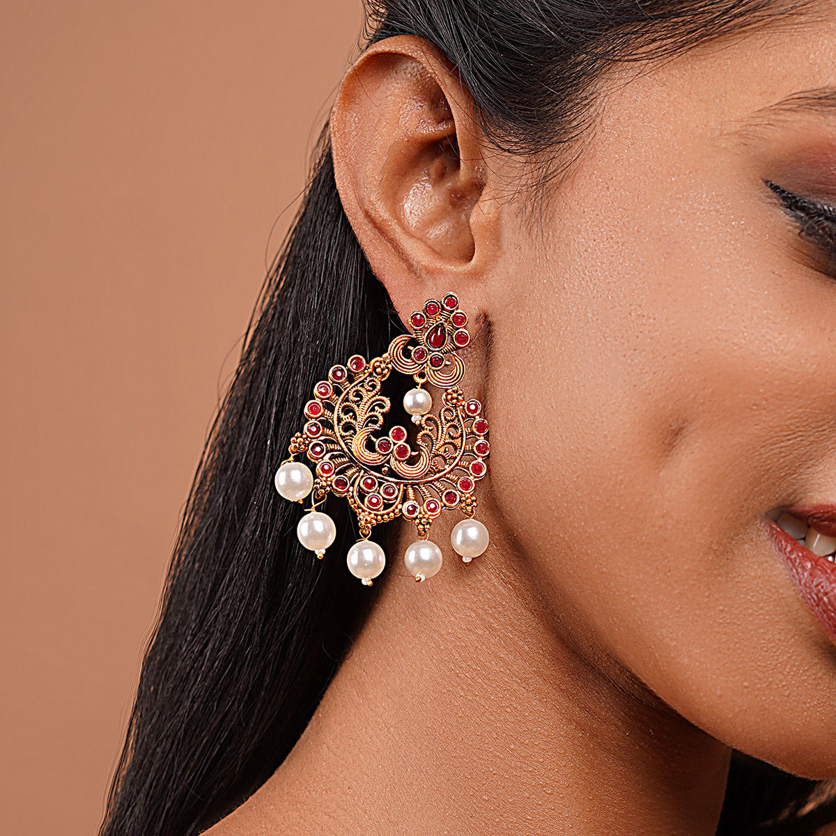 Gold plated enamel hand painted kundanmeenakari jhumka earrings Indian  traditional jewelry  yellow color 