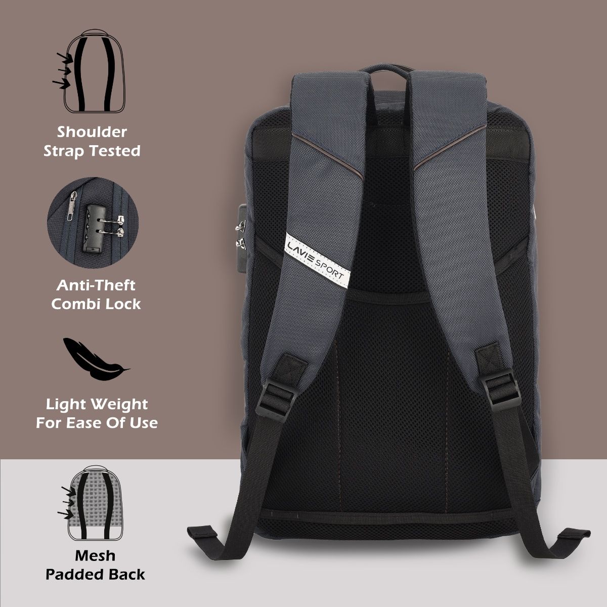 Lavie Sport Emperor 32L AntiTheft & Laptop Backpack for Girls and Boys Navy Brown (M) Buy