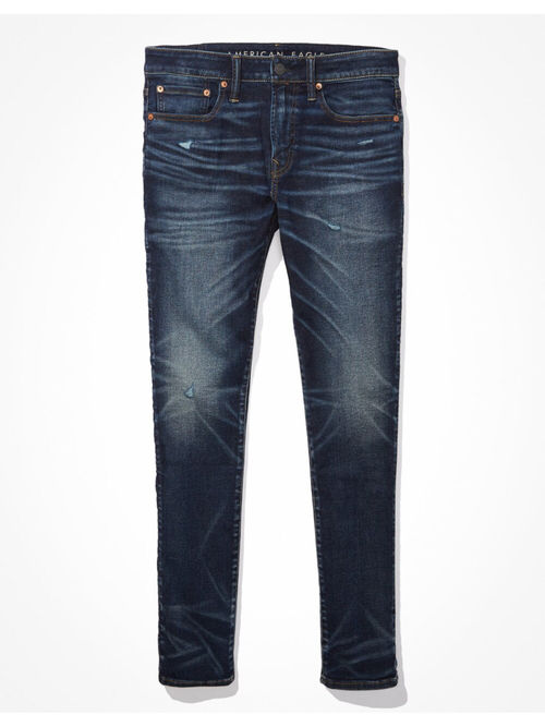 Buy American Eagle Men Blue Airflex 360 Distressed Skinny Jeans Online
