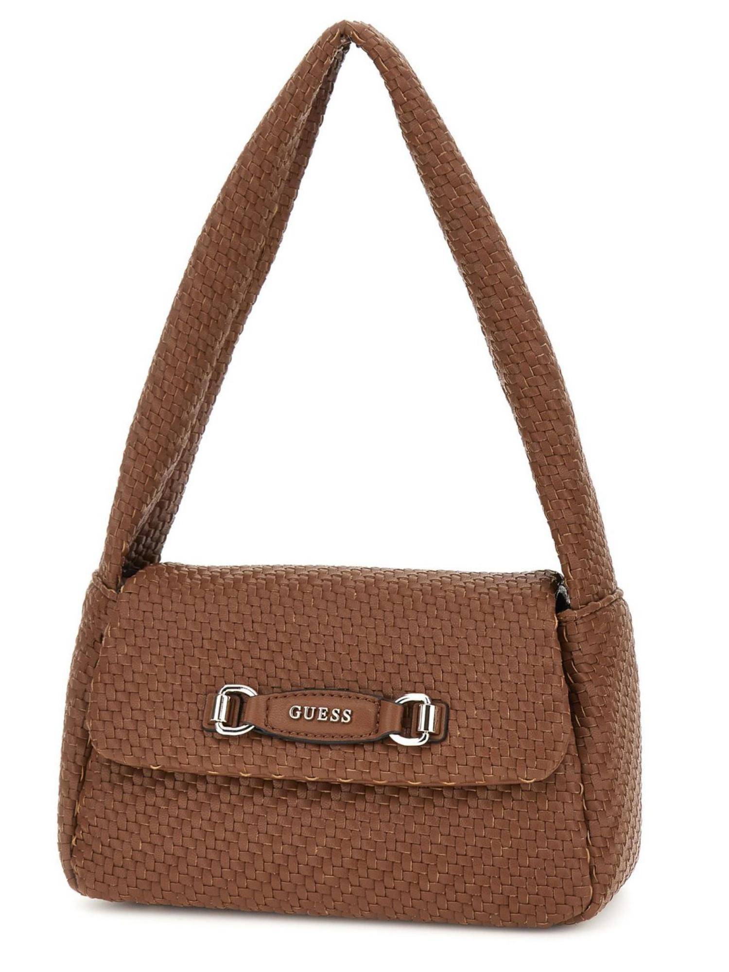 Guess Cognac Basket Weave Francy Flap Handbag