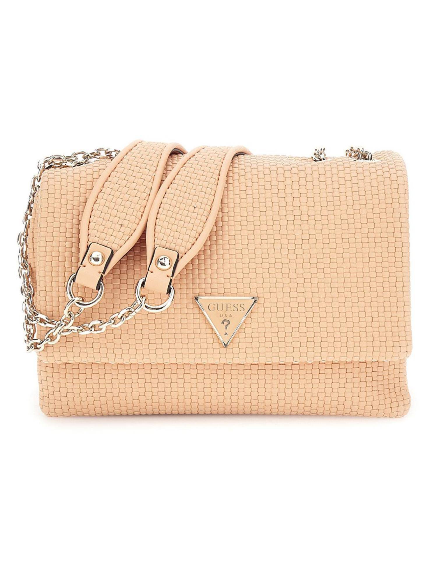 Guess Apricot Basket Weave Phaedra Convertible Sling Bag With Detachable Strap