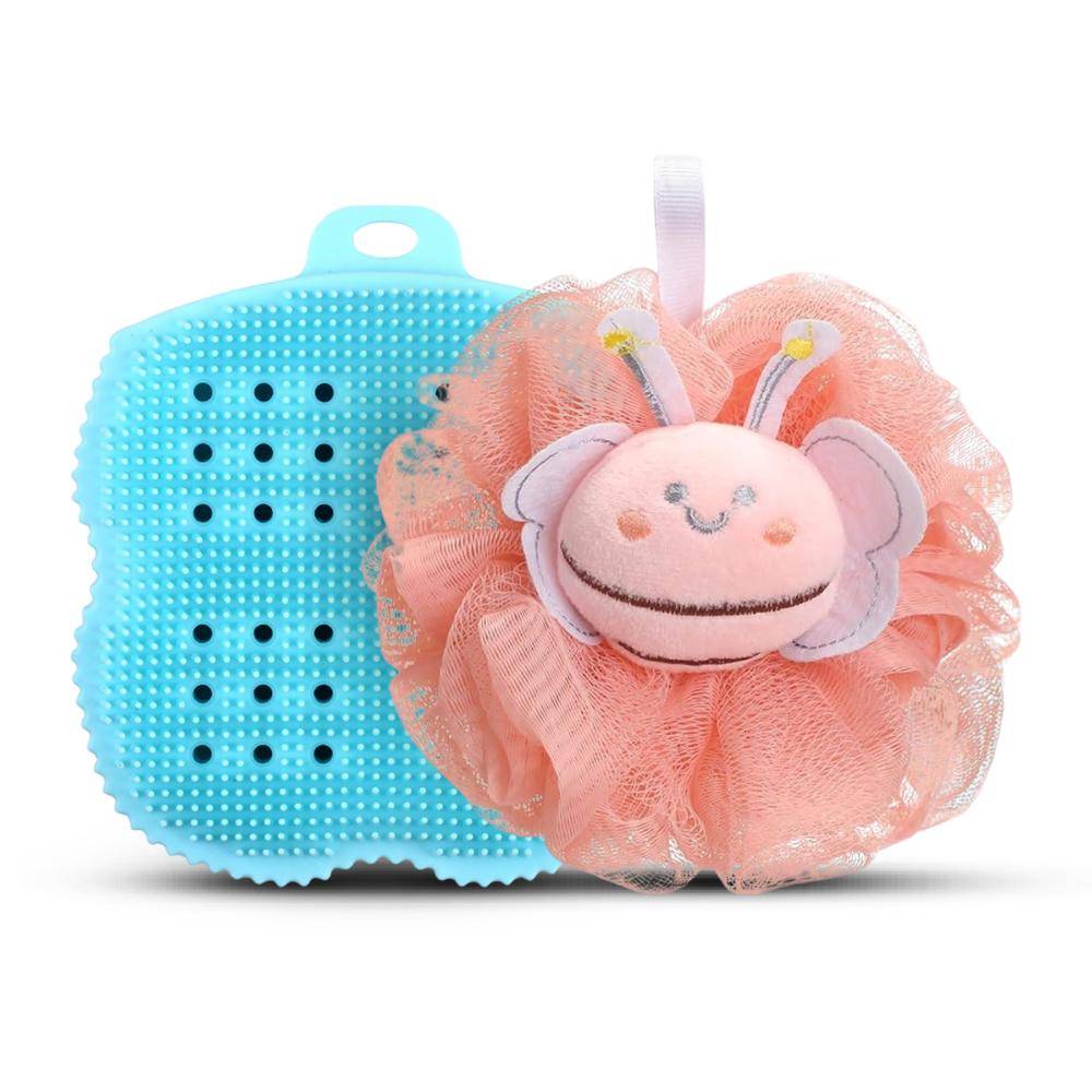 Majestique Loofah And Body Scrubber Combo For Babies And Kids, Soft Silicone Brush