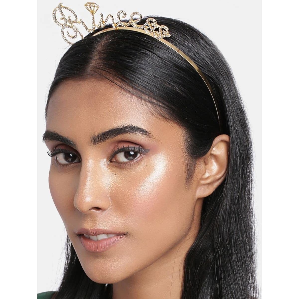 Accessher Princess Embellished Crown Gold Hair Band