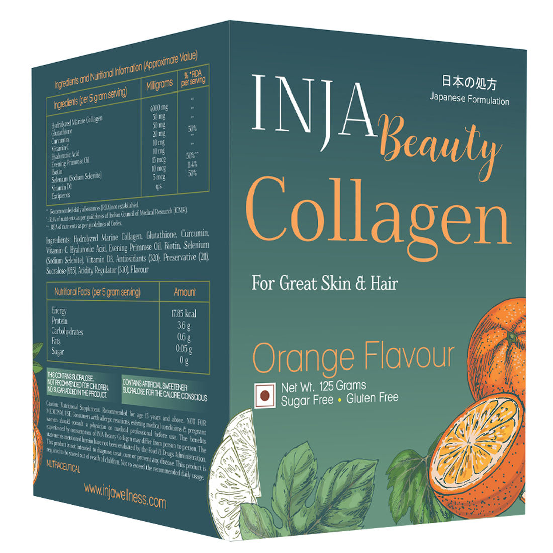 INJA Beauty Collagen for Skin- Hair & Nails- with Vit C- Glutathione- Biotin - Orange Flavour