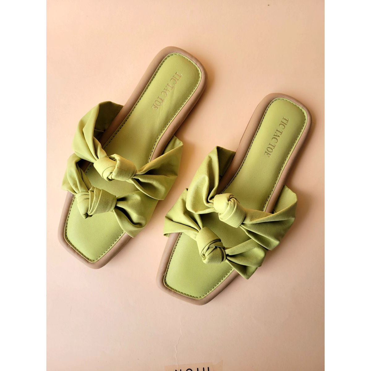 Tic Tac Toe Double Knotted Plain Pear Green Flats Buy Tic Tac Toe