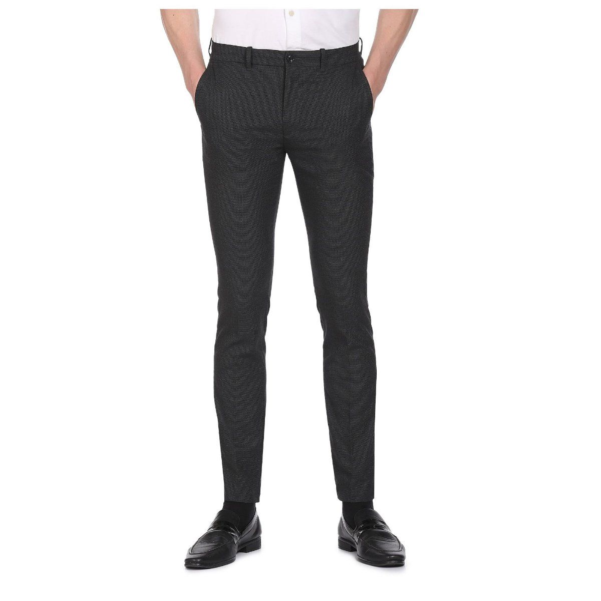 Buy Arrow New York Men Navy Blue Super Slim Fit Solid Regular Trousers -  Trousers for Men 7196969 | Myntra