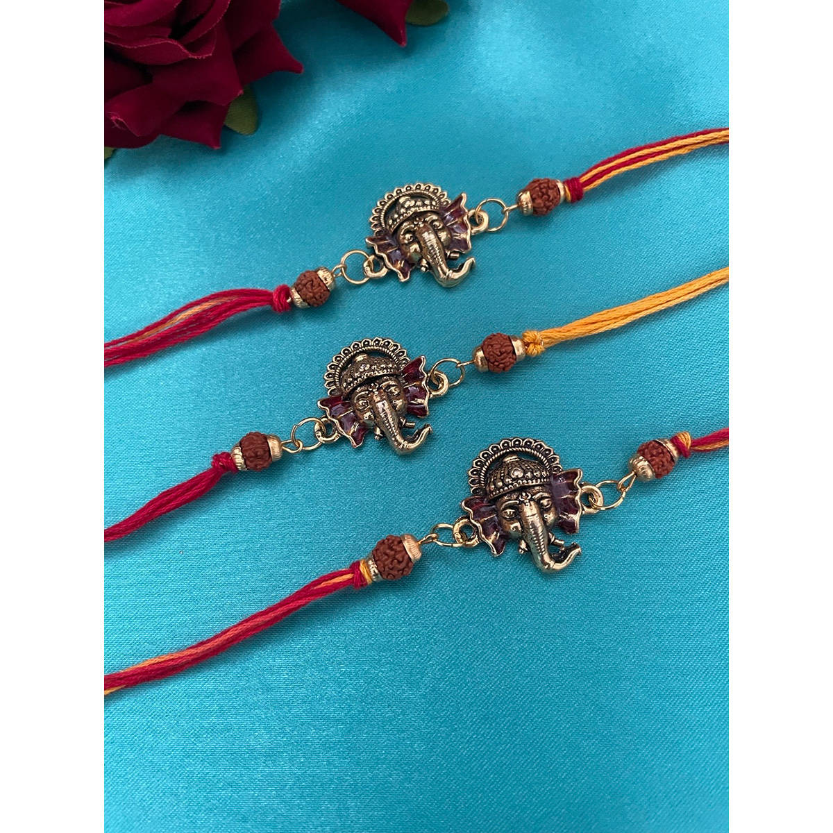 Digital Dress Room Ganesha & Rudraksha Rakhi (Pack of 3)
