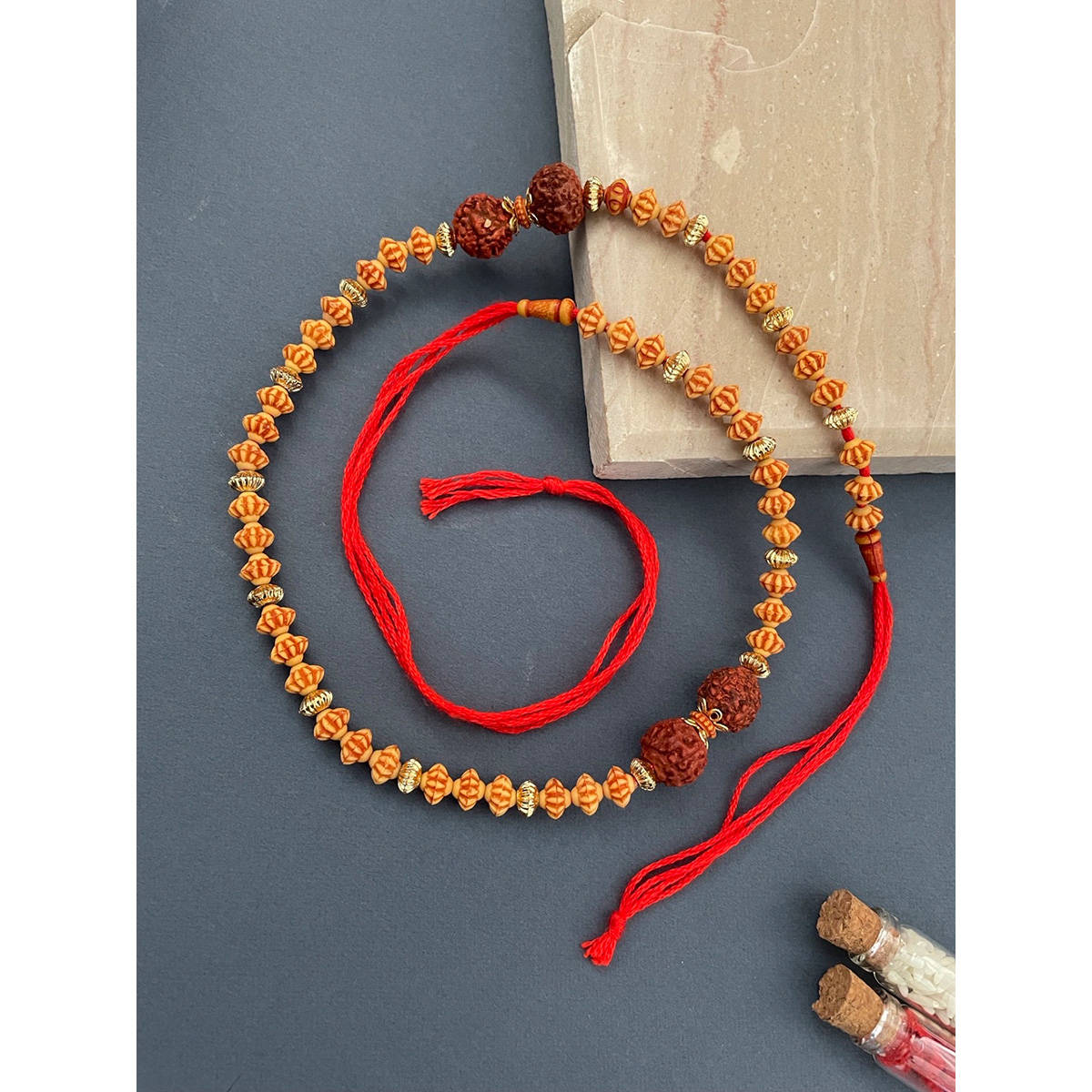 Digital Dress Room Rudraksha with Wood Beads Rakhi