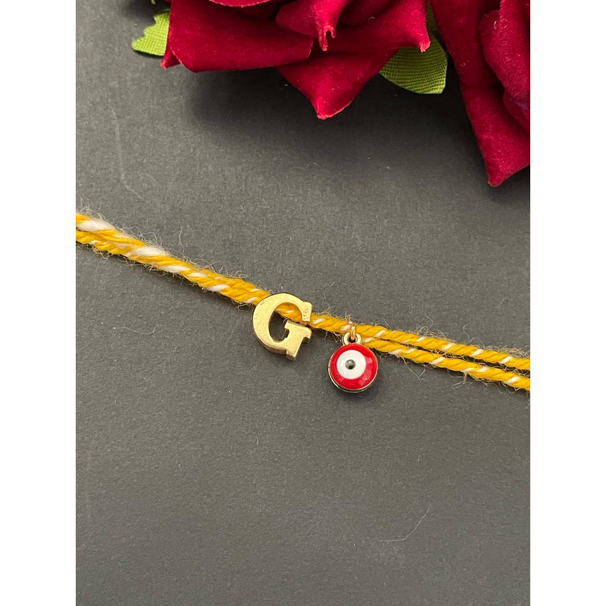 Digital Dress Room Letter "G" Initial & Red Evil Eye Rakhi
