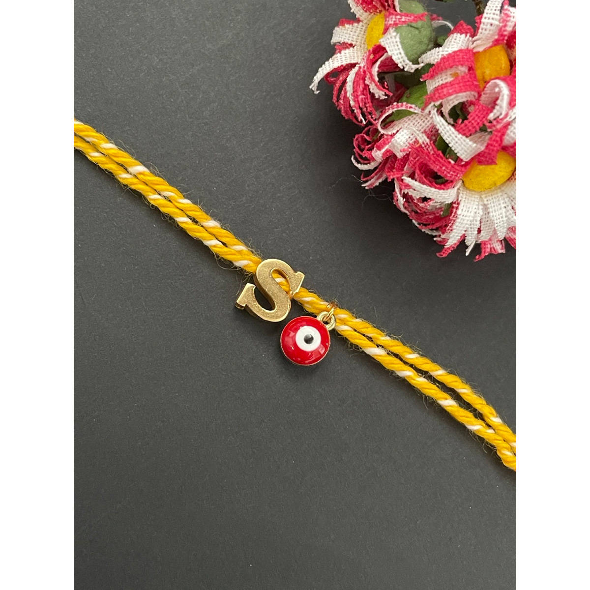 Digital Dress Room Letter "S" Initial & Red Evil Eye Rakhi