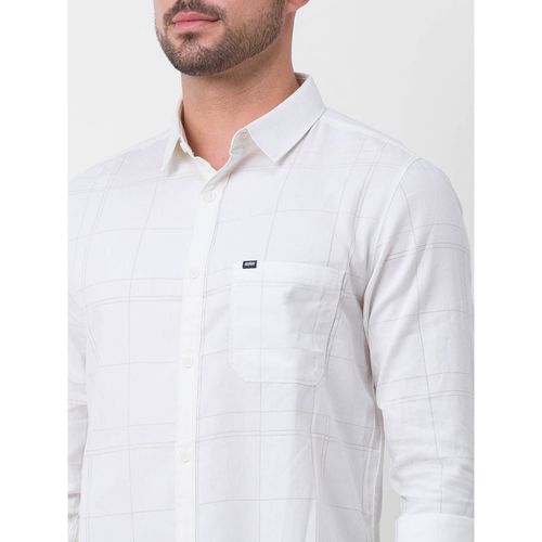 Spykar White Cotton Full Sleeve Checks Shirt For Men