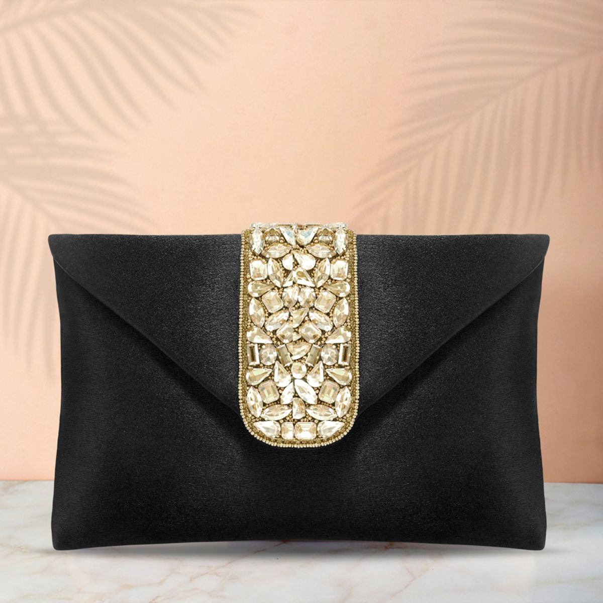 Honey Couture VINETTA Black & Silver Diamanté Box Clutch Bag