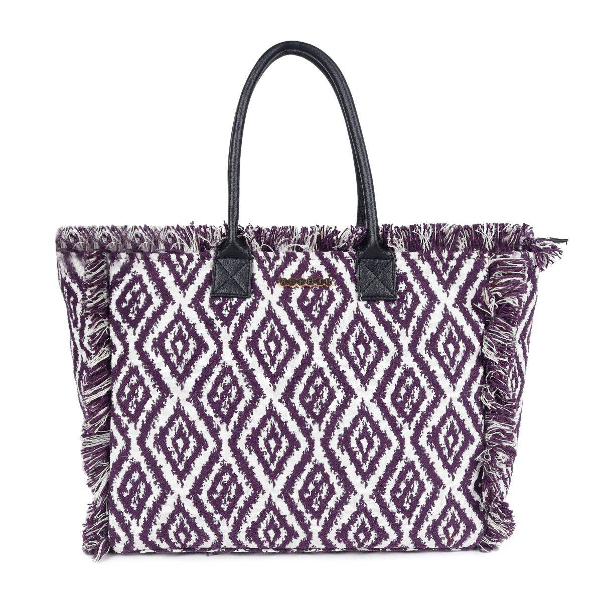 Astrid Spacious Fringe Bag for Women with Zipper Closure Purple