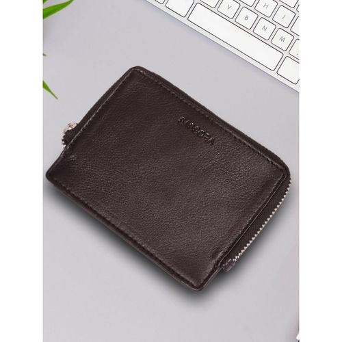 Sassora Premium Leather Zip Closure Unisex Travel Card Holder Pouch (S)