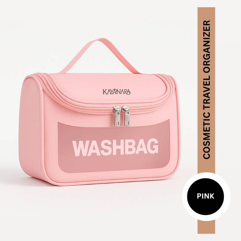 Kayanara Pink Transparent Cosmetic Travel Organizer Waterproof Hanging Makeup Bag