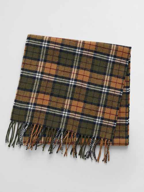 Buy GANT Men Green Checked Fringed Scarf Online