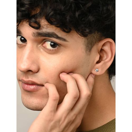 CLARA 925 Pure Sterling Silver Round Solitaire mm Stud Men Earrings (M)