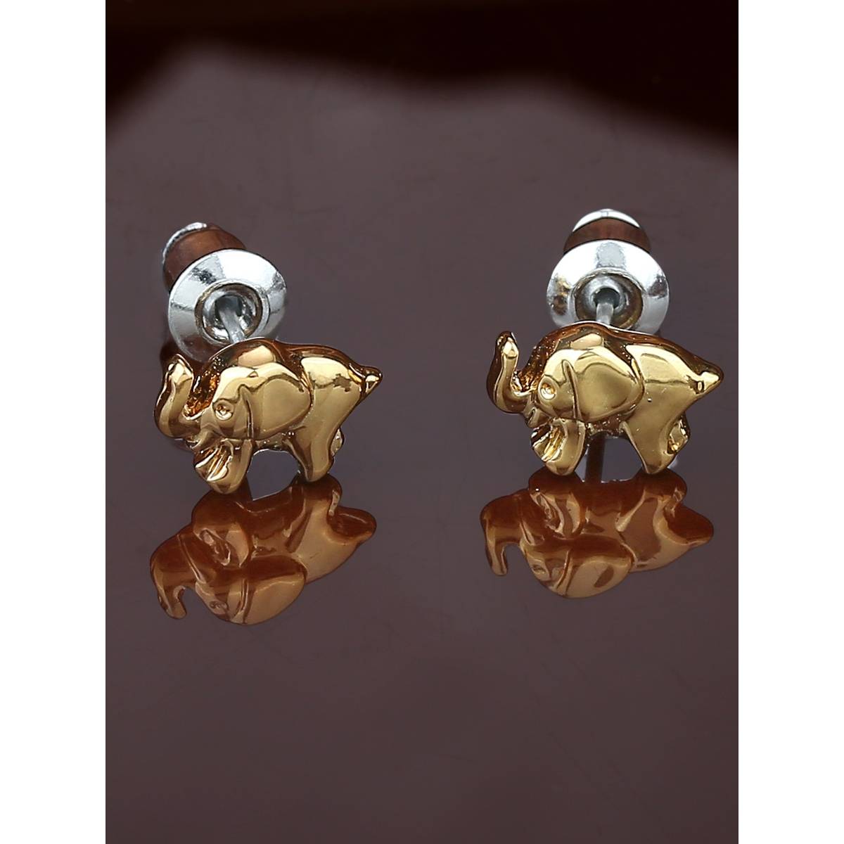 Estele Gold Plated Elephant Designer Stud Earrings For Women