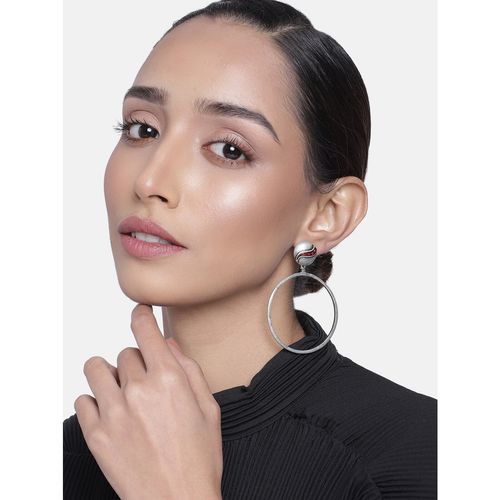 Estele Rhodium Plated Silver Big Drop Earrings For Women