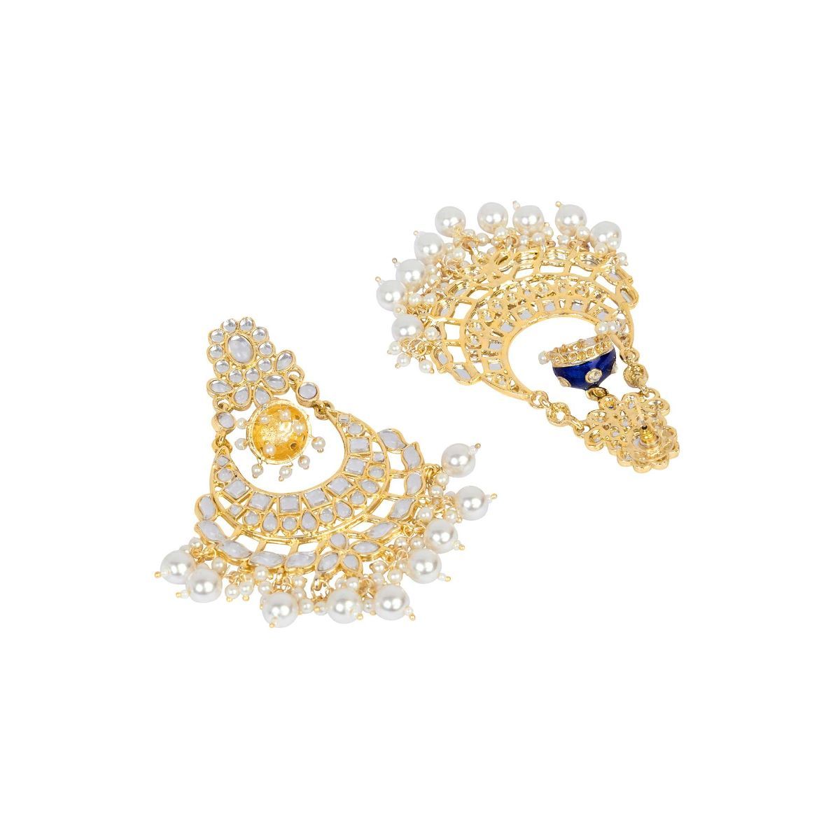 Buy Indya Gold Blue Enamel Pearl Drop Earrings Online