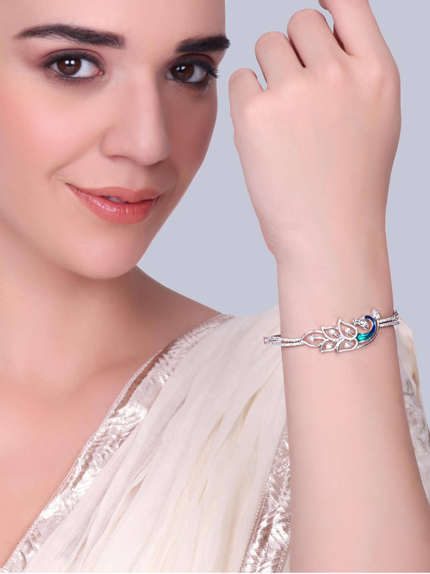 Estele Silver Peacock CZ Stones Kada