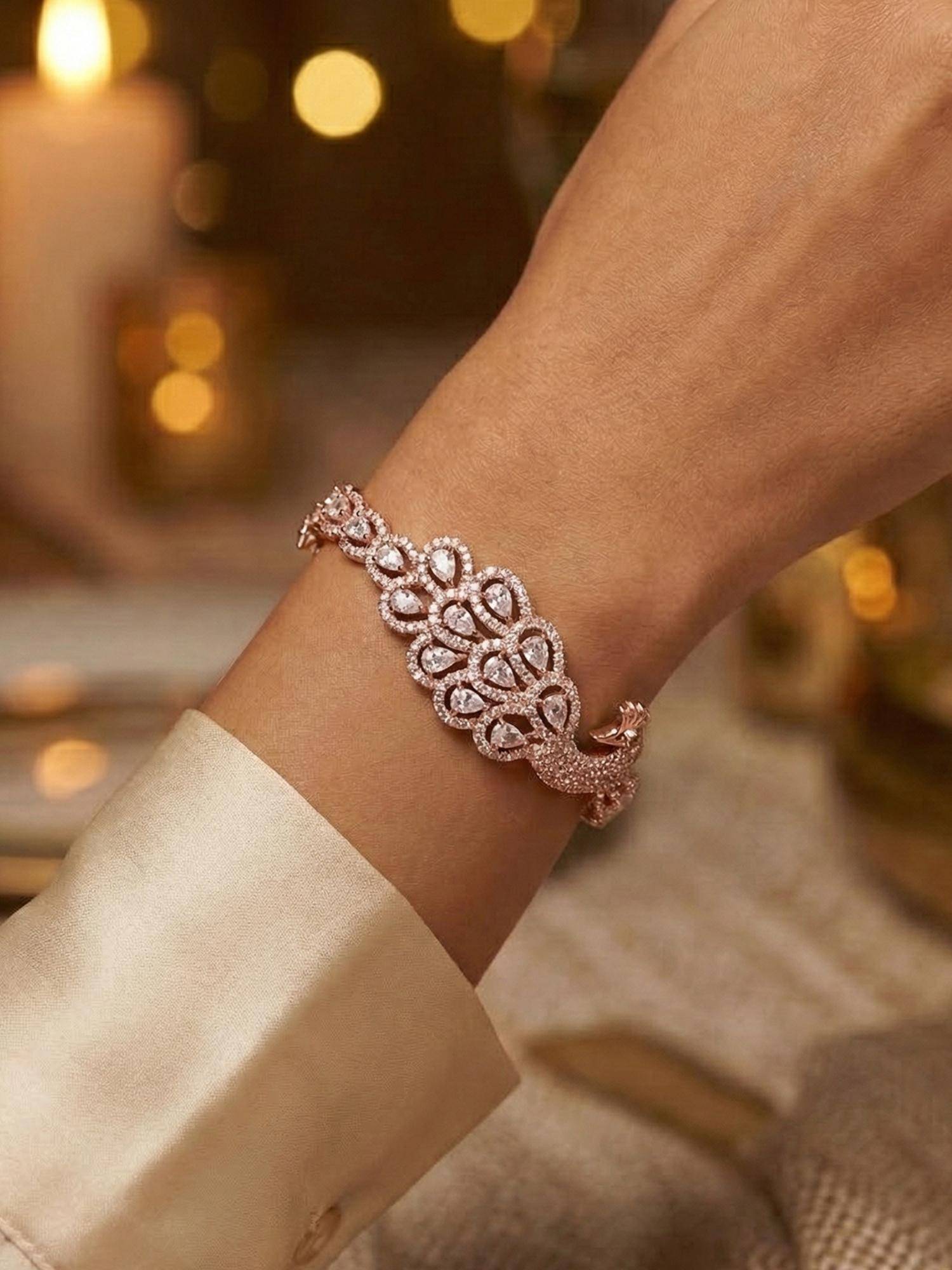 Estele Rose Gold Peacock White CZ Kada