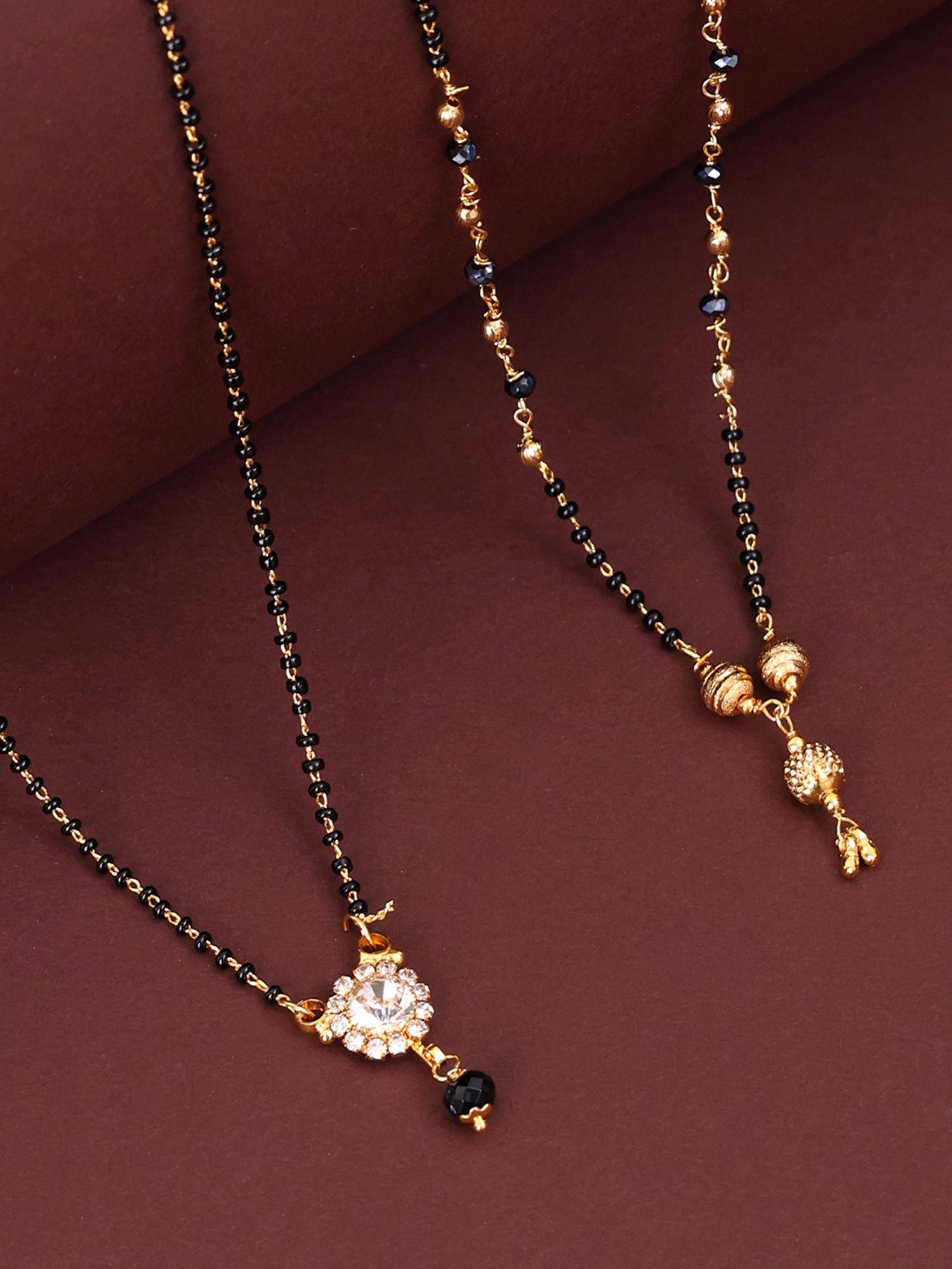 PANASH Multi-Color Gold-Plated Stones Studded & Beaded Mangalsutras (Pack of 2)