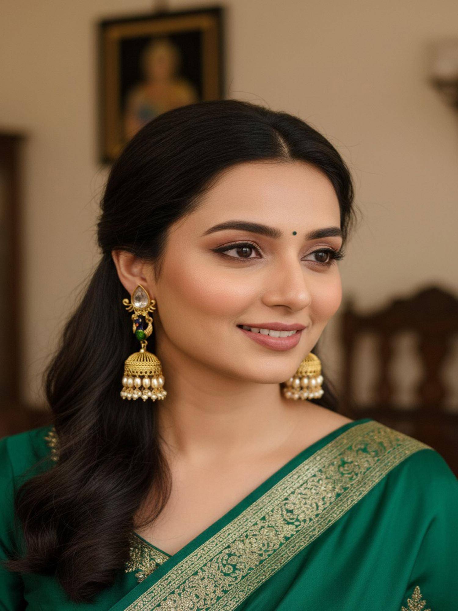PANASH White Gold-Plated Artificial Stones Studded & Pearls Jhumkas