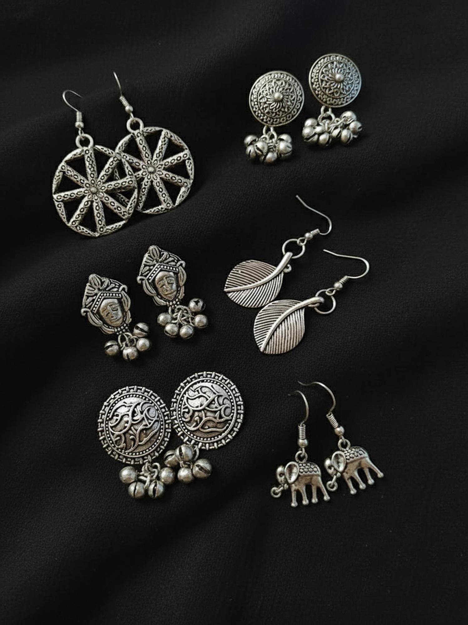 PANASH Silver Quirky Drop Earrings (Pack of 6)