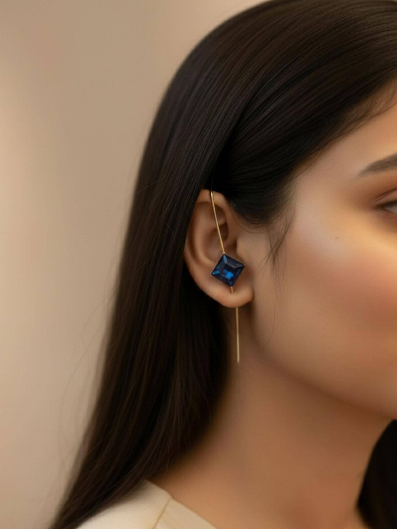 PANASH Blue Geometric Ear Cuff Earrings