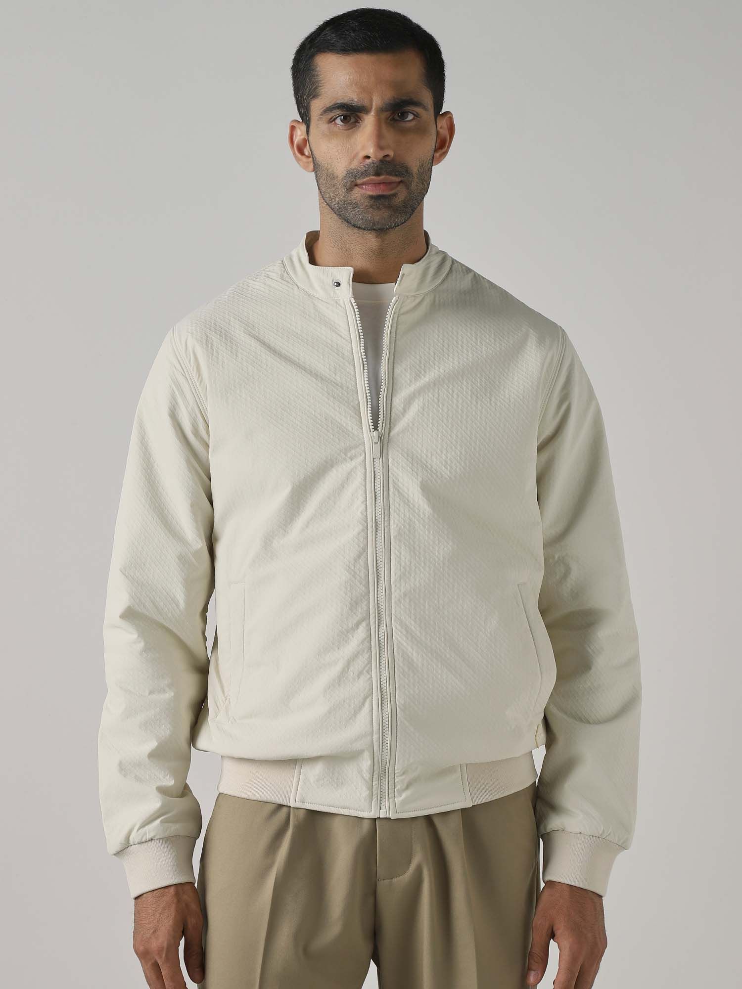 Buy Mufti Off White Textured Full Sleeves Casual Jacket Online