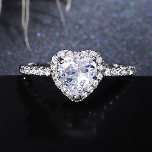 Buy Niscka Heart Shape Solitaire American Diamond Silver Proposal