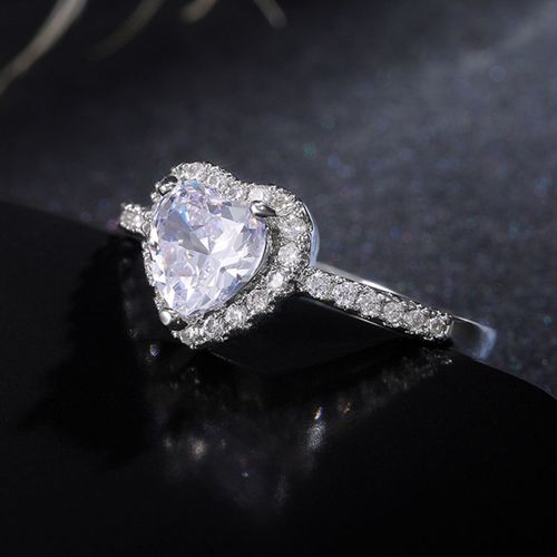 Buy Niscka Heart Shape Solitaire American Diamond Silver Proposal