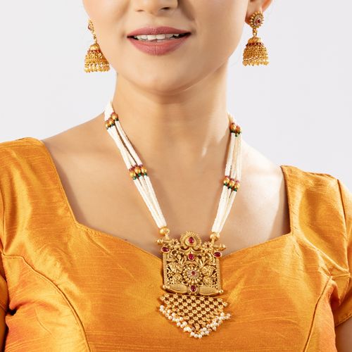 Buy Niscka Multi-Color 24K Gold Plated Long Maharani Haar Necklace - Main Image